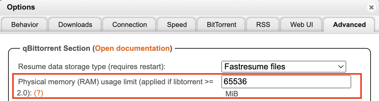 qBittorrent 内存限制