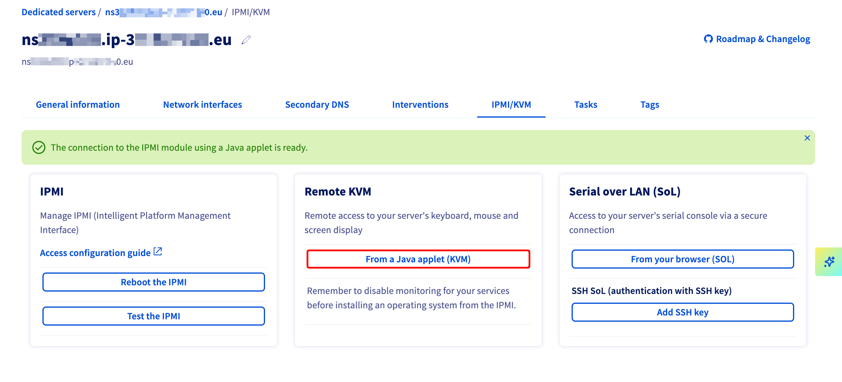 OVHcloud IPMI KVM console